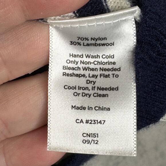 Talbots Sweater Womens Medium Petite Navy White Striped Crewneck Lambswool Blend - Picture 5 of 8